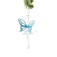 Clear Plastic Fairy Ornament Glittering Blue Wings, Pack of 6