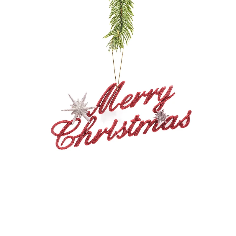 Red and White Plastic Merry Christmas Ornament, Pack of 6