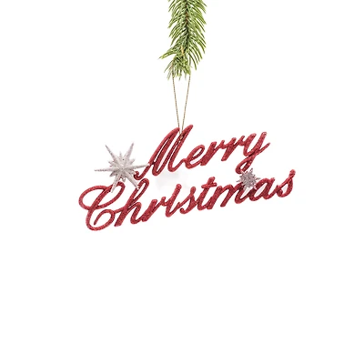 Red and White Plastic Merry Christmas Ornament, Pack of 6