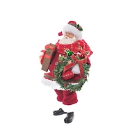 Plump Red Cloth Santa Figurine Holding Wreath