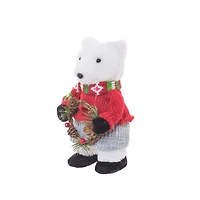 Red and Cream Furry Polar Bear Figurine, Pack of 2