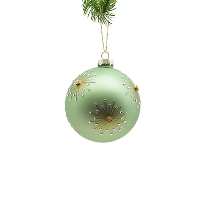 Hanging Green Glass Diamond Burst Bulb Ornament, Pack of 3