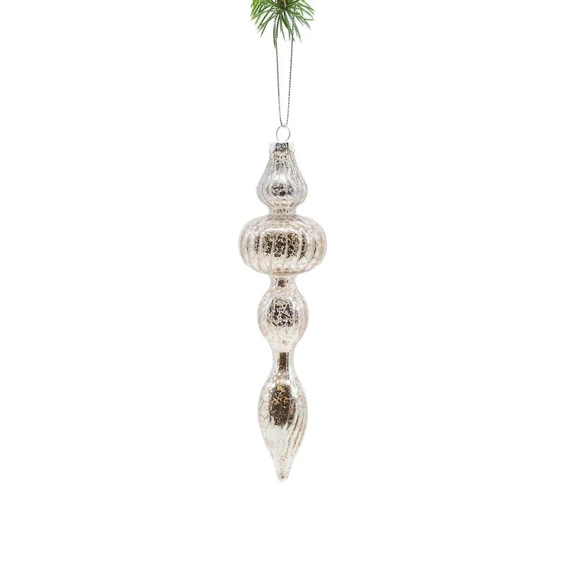 Splotched Platinum Glass Bulbed Finial Ornament, Pack of 2