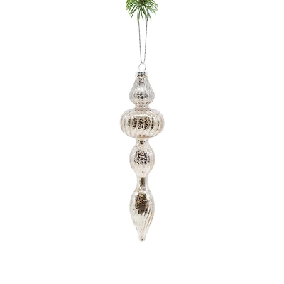 Splotched Platinum Glass Bulbed Finial Ornament, Pack of 2