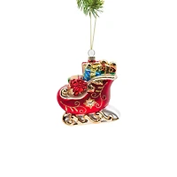 Hanging Pearline Red Glass Sleigh Ornament, Pack of 2