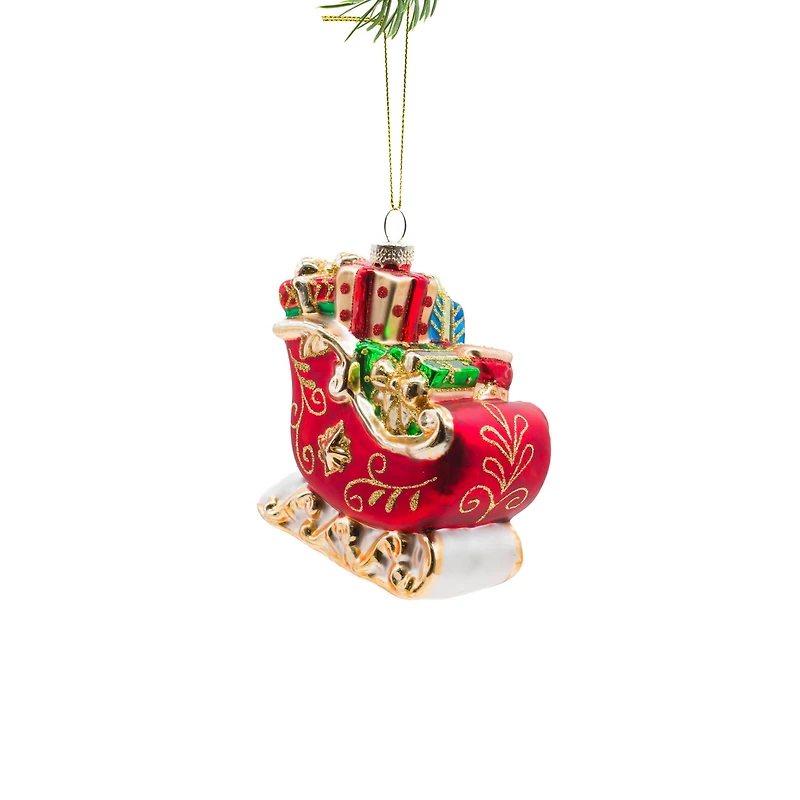 Hanging Pearline Red Glass Sleigh Ornament, Pack of 2
