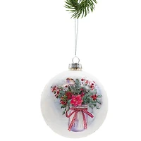 White Glass Painted Ball Ornament Potted Flowers, Pack of 2