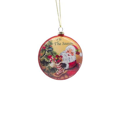 Ornements pendentifs suspendus en verre jaune et rouge peints avec Père Noël au travail, ensemble de 3