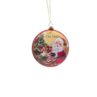 Ornements pendentifs suspendus en verre jaune et rouge peints avec Père Noël au travail, ensemble de 3