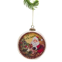 Ornements suspendus lumineux en verre jaune avec DEL Père Noël au travail, ensemble de 2