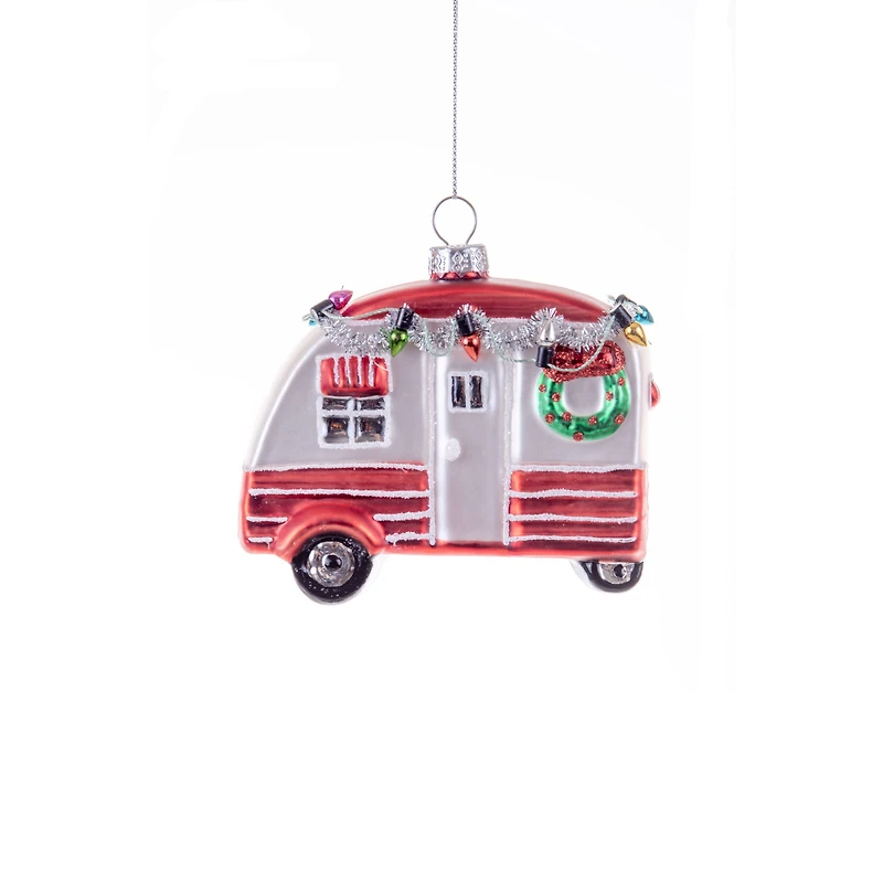 Hangable Striped Red and Silver Glass Mobile Home Ornament Silver Tinsel, Pack of 3