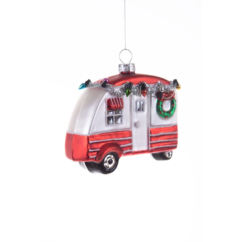 Hangable Striped Red and Silver Glass Mobile Home Ornament Silver Tinsel, Pack of 3
