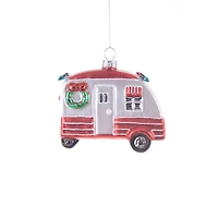 Hangable Striped Red and Silver Glass Mobile Home Ornament Silver Tinsel, Pack of 3