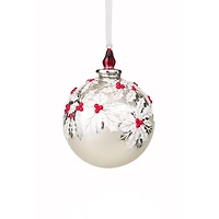 Floral Silver and White Porcelain Ball Ornament, Pack of 2