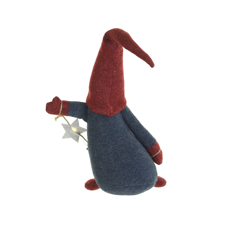 Plaid Blue and Red Cloth Waving LED Gnome with Star Garland