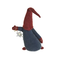 Plaid Blue and Red Cloth Waving LED Gnome with Star Garland