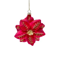 Red Glass Poinsettia Ornament Gold Detailing, Pack of 3