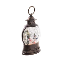 Oval Brown Plastic Lantern LED Snow Globe with Snowman-Scape