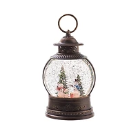 Oval Brown Plastic Lantern LED Snow Globe with Snowman-Scape