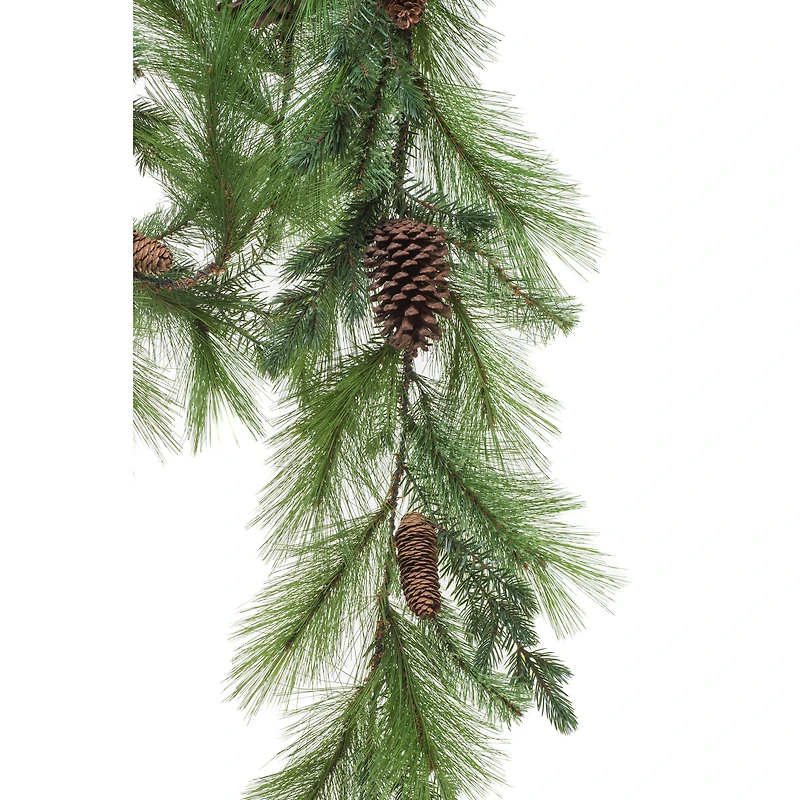 Green Plastic Mixed Pine Garland with Pinecones