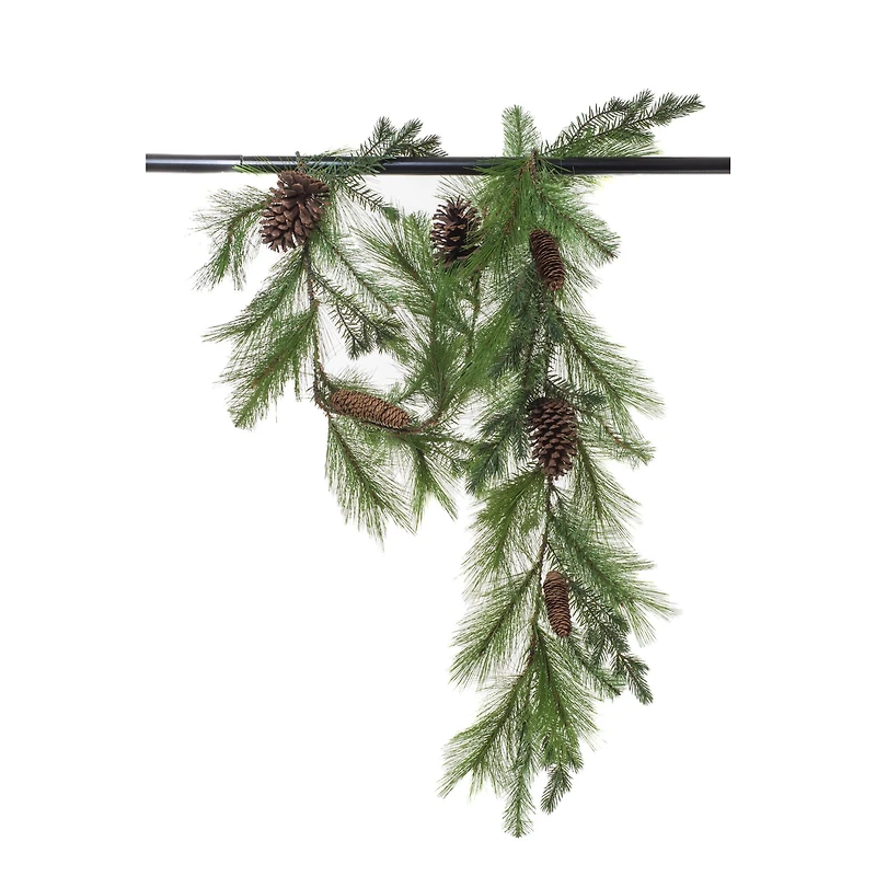 Green Plastic Mixed Pine Garland with Pinecones