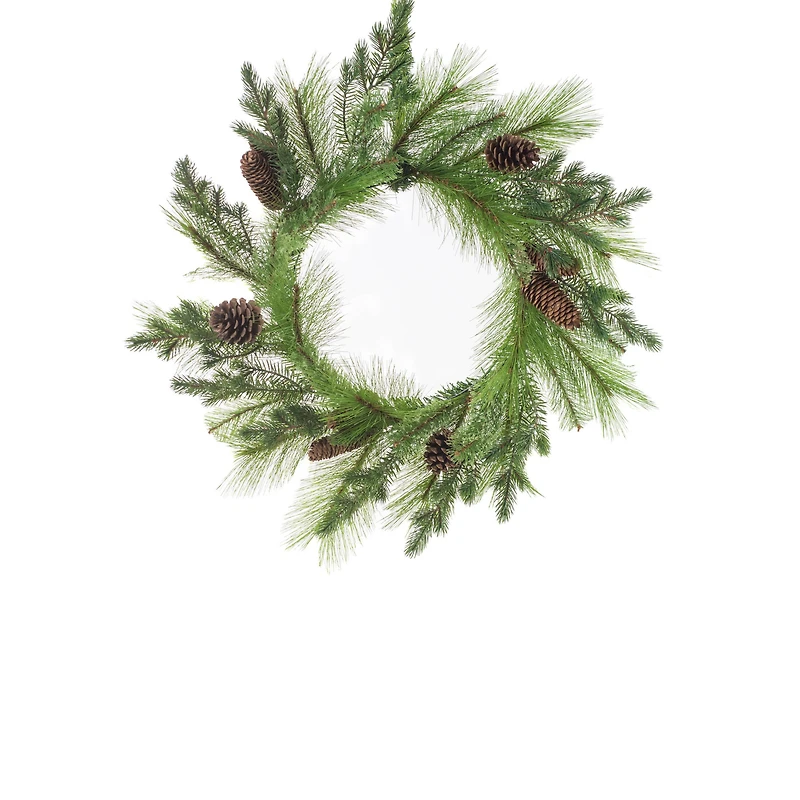Green Plastic Mixed Pine Wreath with Pinecones