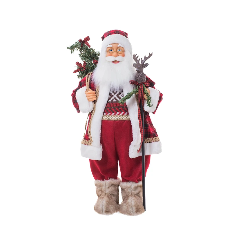 Plaid Red Cloth Woodsman Santa Figurine