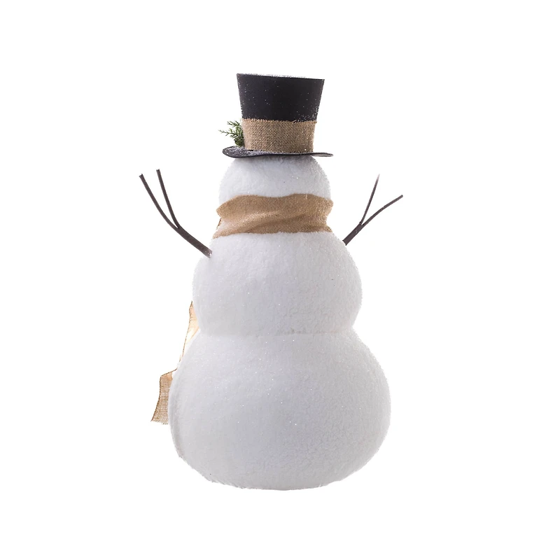 Grande figurine bonhomme de neige en mousse blanche et rouge rayée avec bonnet rayé