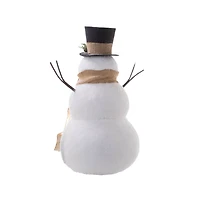 Grande figurine bonhomme de neige en mousse blanche et rouge rayée avec bonnet rayé