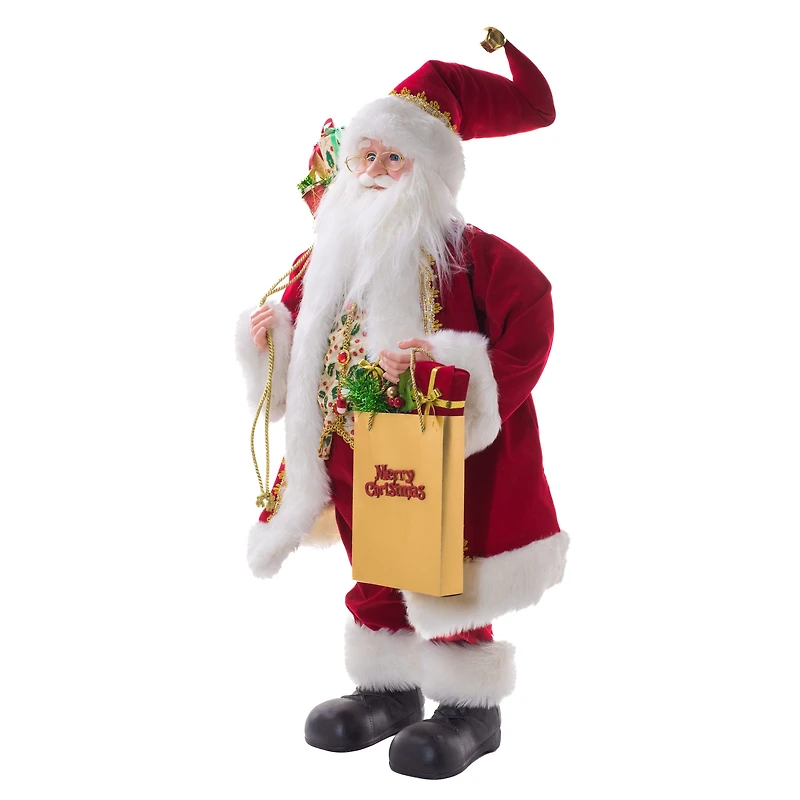 Red and White Cloth Shopping Santa Figurine with Gift Bag