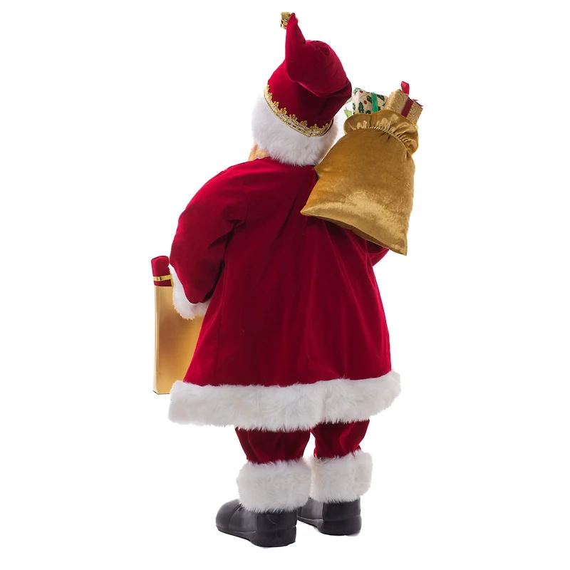 Figurine Père Noël suspendue en tissu rouge et blanc avec sac cadeau