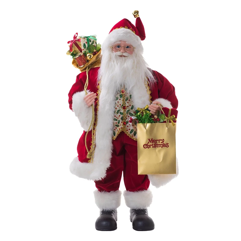Red and White Cloth Shopping Santa Figurine with Gift Bag