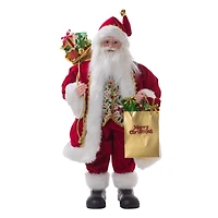 Red and White Cloth Shopping Santa Figurine with Gift Bag