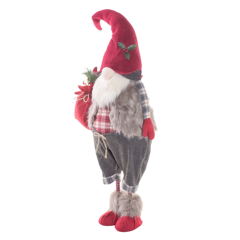 Red and grey Polyester Santa Gnome with Gift Bag
