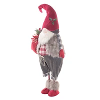 Red and grey Polyester Santa Gnome with Gift Bag