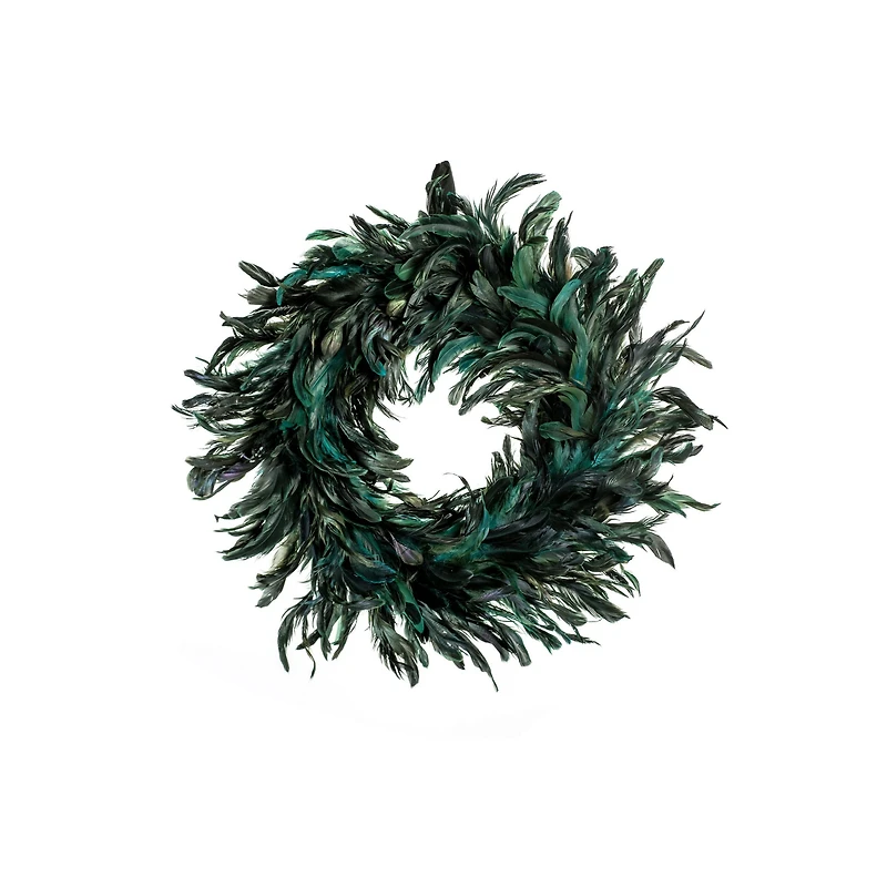 Hanging Green and Black Feather Wreath