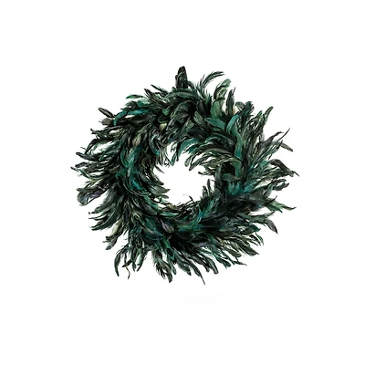 Hanging Green and Black Feather Wreath