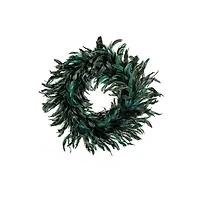 Hanging Green and Black Feather Wreath