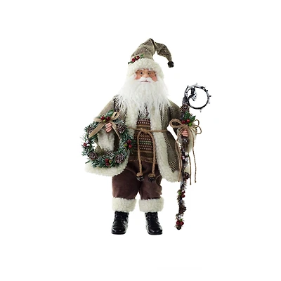 Rustic Santa Figurine with Staff and Wreath
