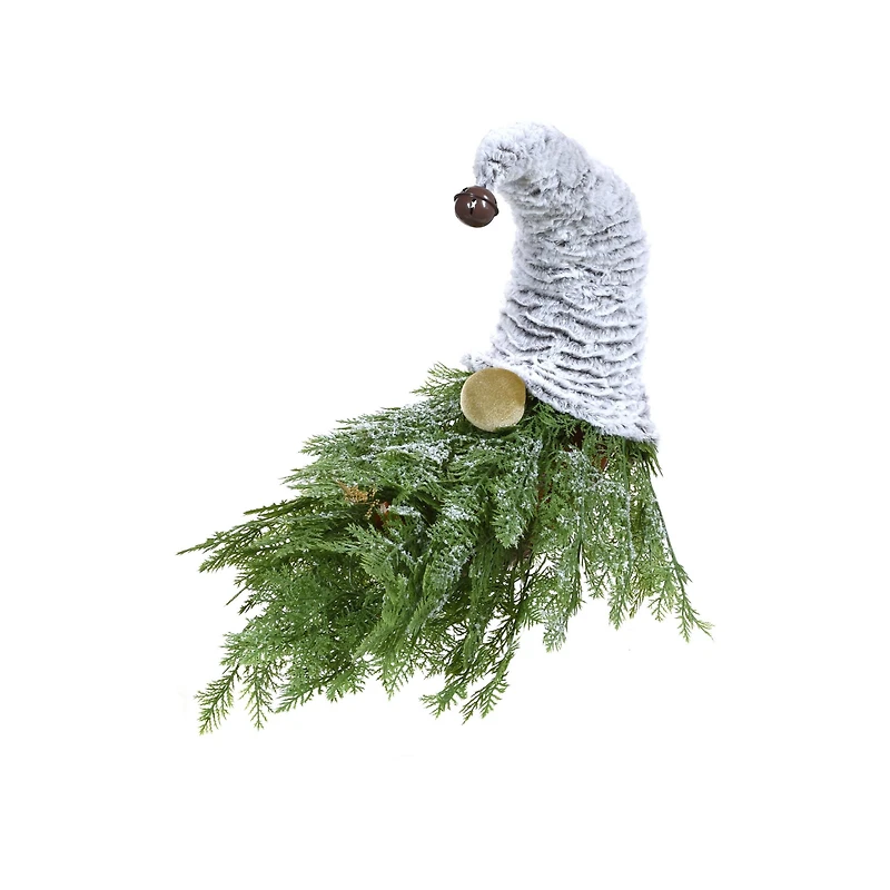 Gnome en tissu vert avec visage lune et chapeau de Père Noël