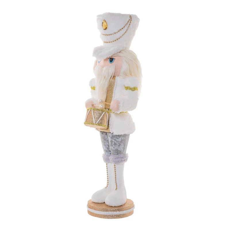 Striped White and Gold Cloth Drummer Nutcracker