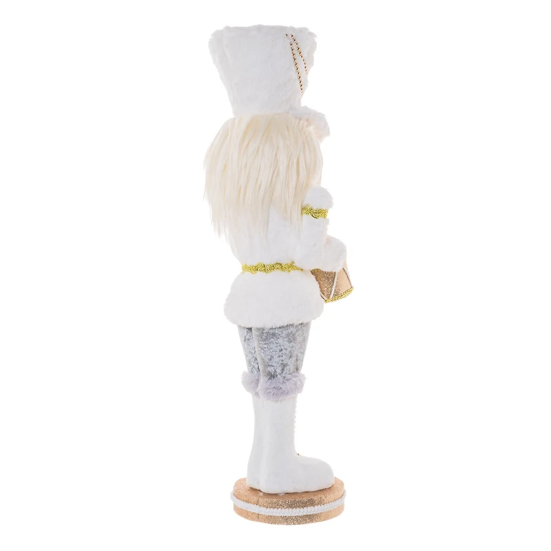 Striped White and Gold Cloth Drummer Nutcracker