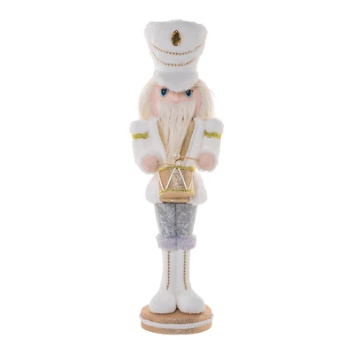Striped White and Gold Cloth Drummer Nutcracker