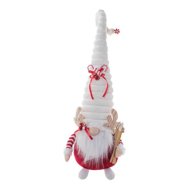 Plaid Red and White Cloth Tall Festive Gnome with Long Santa Hat