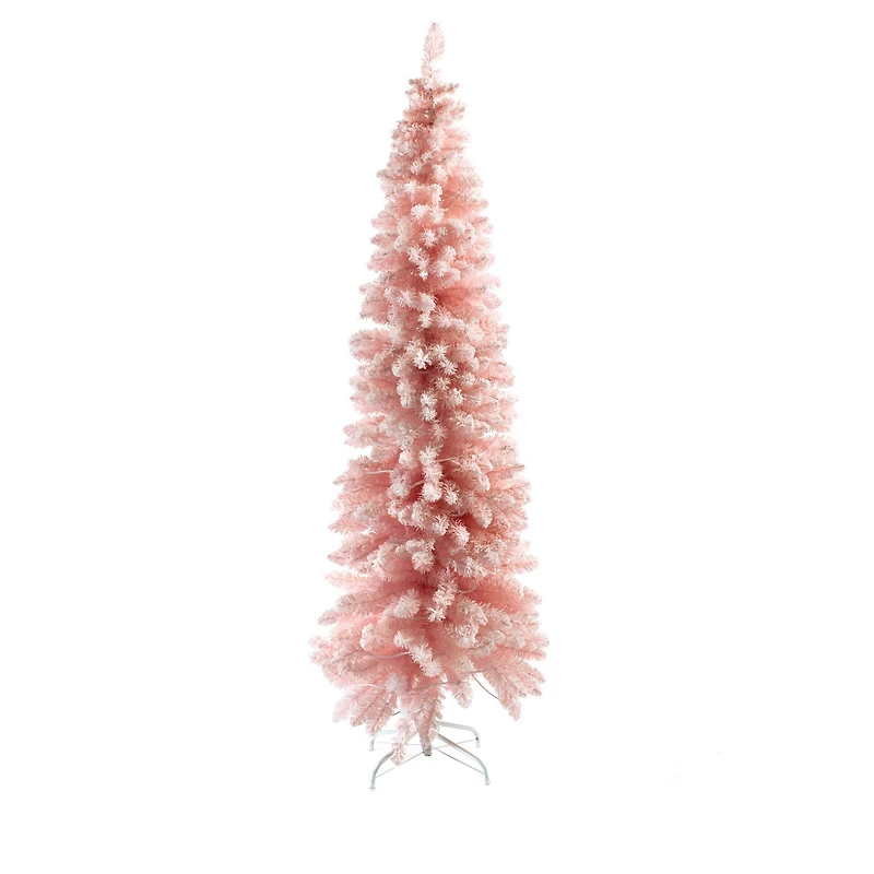 Pink Pvc Spruce-Needle Christmas Pencil Tree with Snowy Tips
