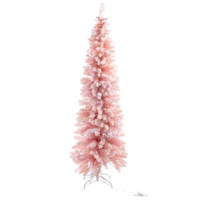 Pink Pvc Spruce-Needle LED Christmas Pencil Tree with Snowy Tips