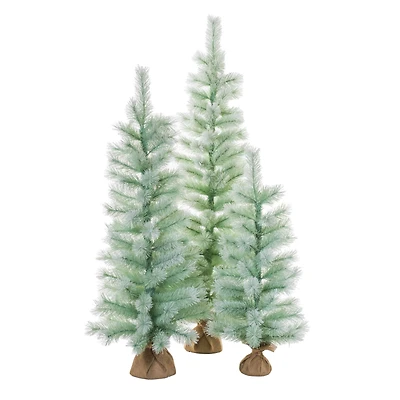 Flocked Pastel Green Pvc Three Piece Tree Set with Burlap Base