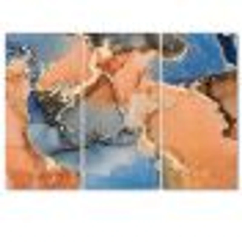 Blue and Orange Luxury Abstract Fluid Art I Canvas Wall Print