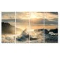 Big Wave Hit the Rock at Beach Canvas Wall Art Print