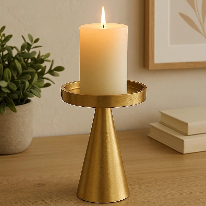 Kozie Lifestyle Small Gold Pillar Candle Holder - 5"